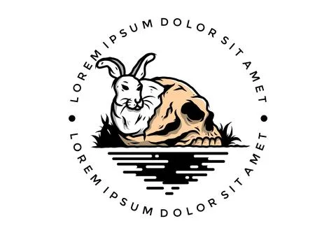 Rabbit hiding inside human skull illustration Stock Illustration