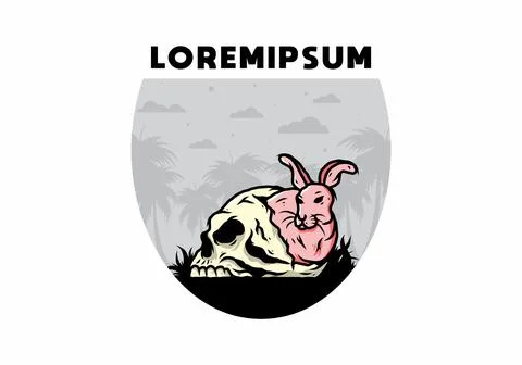 Rabbit hiding inside human skull illustration Stock Illustration