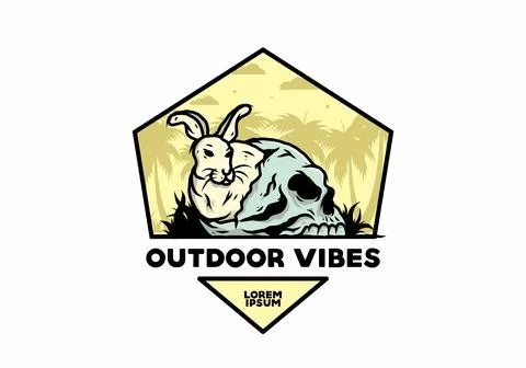 Rabbit hiding inside human skull illustration Stock Illustration