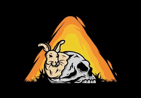 Rabbit hiding inside human skull illustration Stock Illustration