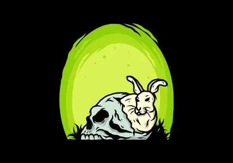 Rabbit hiding inside human skull illustration Stock Illustration