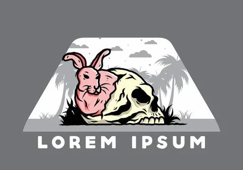 Rabbit hiding inside human skull illustration Stock Illustration