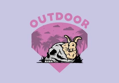 Rabbit hiding inside human skull illustration Stock Illustration