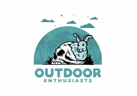 Rabbit hiding inside human skull illustration Stock Illustration