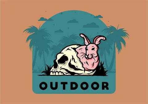 Rabbit hiding inside human skull illustration Stock Illustration