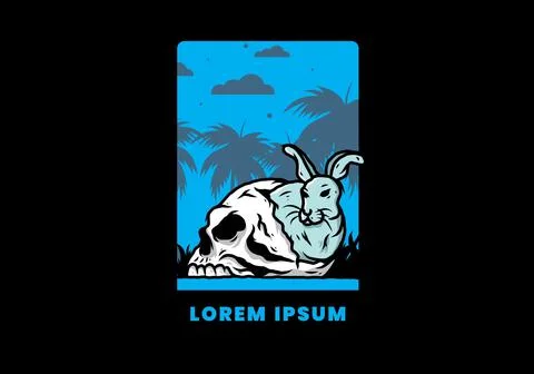 Rabbit hiding inside human skull illustration Stock Illustration