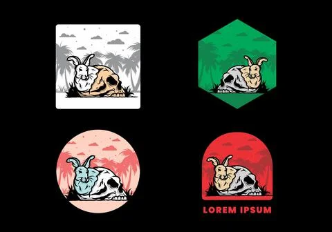Rabbit hiding inside human skull illustration Stock Illustration