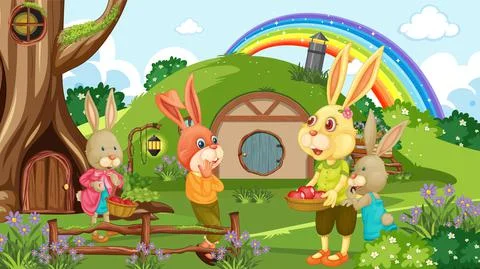 Rabbit at hobbit house Illustrazione stock