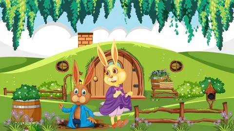 Rabbit at the hobbit house Illustrazione stock