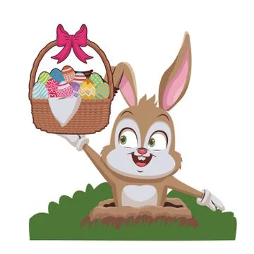 Rabbit holding basket with easter eggs Stock Illustration