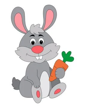 Rabbit holding carrot smiling vector illustration Stock Illustration