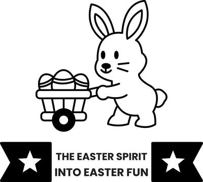 A rabbit is holding a cart full of Easter eggs Illustrazione stock