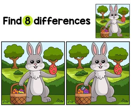 Rabbit Holding Easter Basket Find The Differences Ilustración de archivo