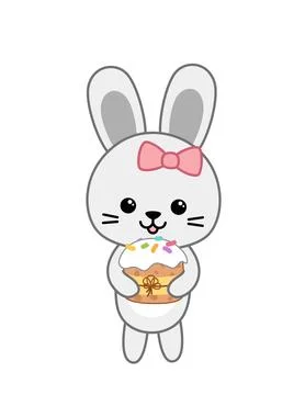 Rabbit is holding Easter cake. Easter bunny. Cartoon, vector 库存插图
