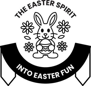 A rabbit holding an Easter egg with flowers in the background Stock Illustration