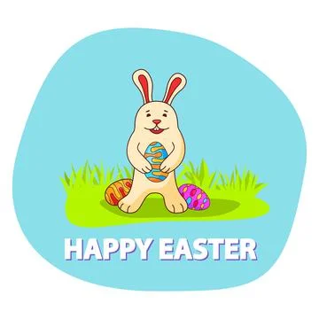 Rabbit holding easter eggs.Festive holiday banner flat vector. Stockillustratie