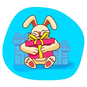Rabbit holding gift box.cartoon hare romantic symbol. Funny baby animal chara Stock Illustration