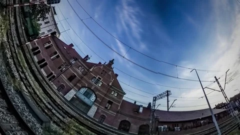 Rabbit Hole Planet 360 Degree Old Railway Station Railroad Panorama in Sunny Stock Footage