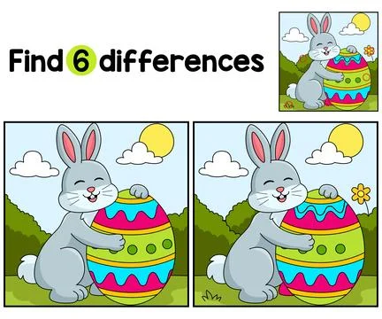 Rabbit Hugging Easter Egg Find The Differences Stock Illustration