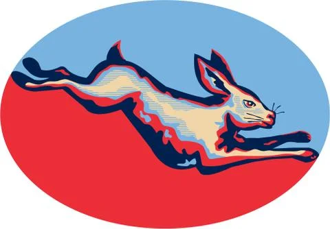 Rabbit jumping side retro Stock Illustration