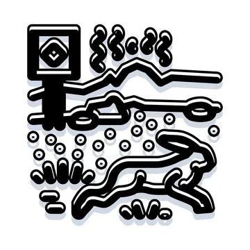 Rabbit jumping through abstract landscape with qr code Illustrazione stock