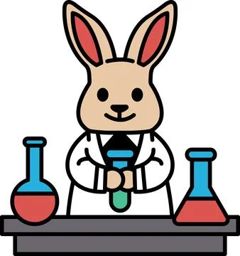 A rabbit in a lab coat holding a test tube 스톡 일러스트