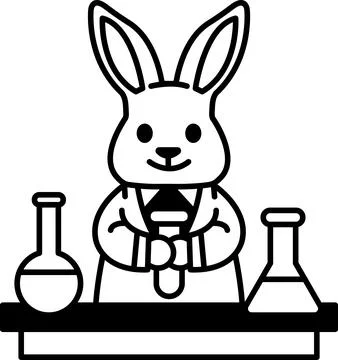 Rabbit in a lab coat holding a test tube Stock Illustration