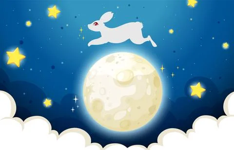 Rabbit Leaping Over the Moon Ilustração Stock