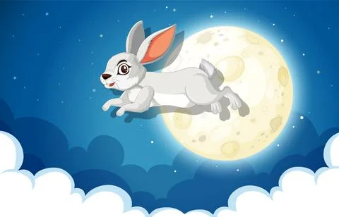 Rabbit Leaping Over the Moon Ilustração Stock