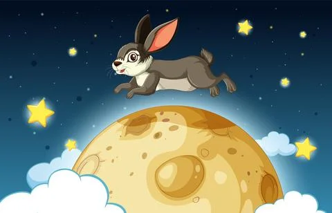 Rabbit Leaping Over the Moon Ilustração Stock