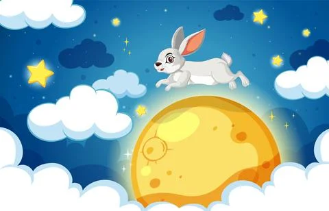 Rabbit Leaping Over the Moon Ilustração Stock