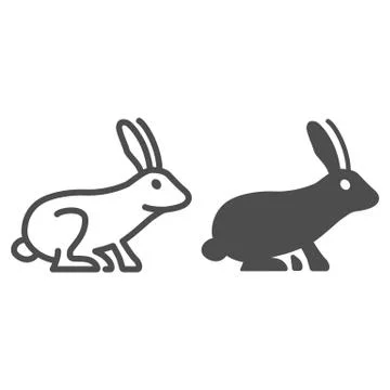 Rabbit line and solid icon, animals concept, hare sign on white background 스톡 일러스트