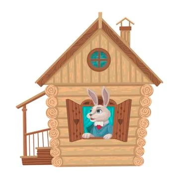 Rabbit looking through the window. Cartoon animal. Vector isolated illustration. Stock Illustration