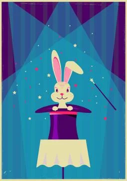 Rabbit in magical hat.Vector magic show background Stock Illustration