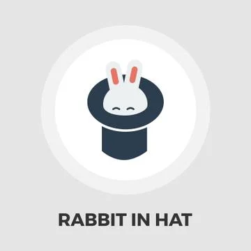 Rabbit in magician hat icon flat Stock Illustration