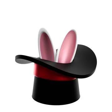Rabbit in a magician's hat. 3D rendering on white background have work path.; Stock Illustration