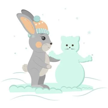 Rabbit makes a snowman winter is cold Illustrazione stock