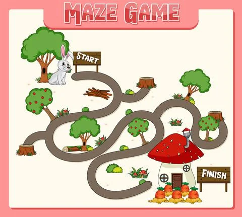 A rabbit maze games template Stock Illustration