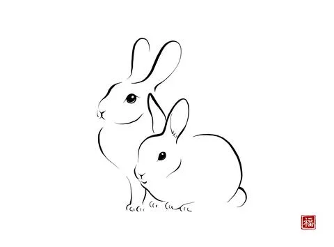 Rabbit in minimalist style on white background. Vector illustration. Translation Stock Illustration