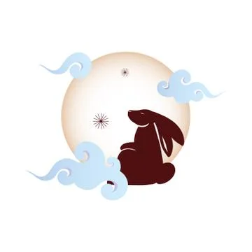 Rabbit on moon with clouds of mid autumn harvest festival vector design Ilustração Stock