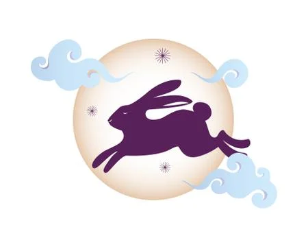 Rabbit on moon with clouds of mid autumn harvest festival vector design Illustrazione stock