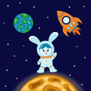 Rabbit on the moon Stock Illustration