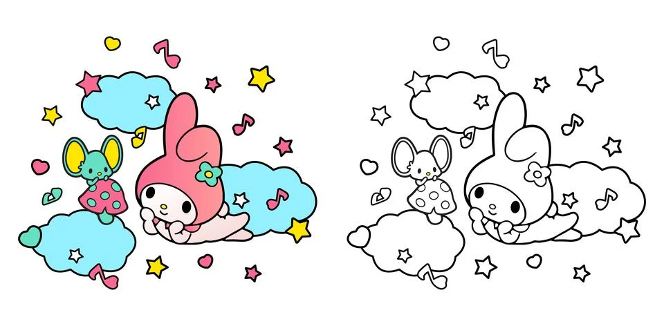 Rabbit Mouse clouds star Stock Illustration