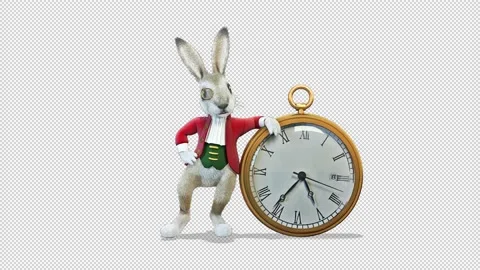 Rabbit Oliver and Clock Video Loop and Alfa Channel 库存影片 163293186