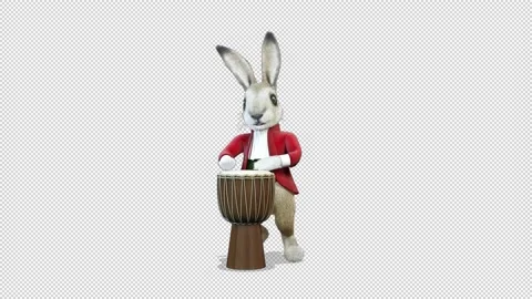 Rabbit Oliver Playing Drums Video Loop and Alfa Channel 库存影片 163293465