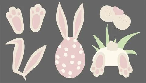 Rabbit or Bunny Vector Easter Set. Cartoon or Flat Isolated Illustration of P Stock Illustration