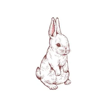Rabbit or hare cub holding ears up, engraving vector illustration isolated. Stock Illustration