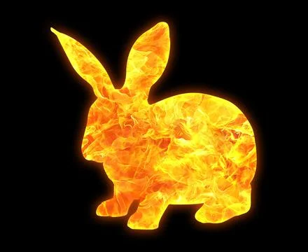 Rabbit outline with a bright fire pattern isolated on a black background Stock Illustration