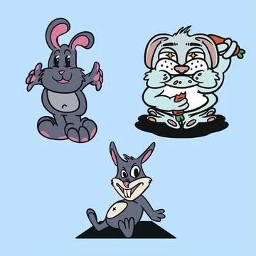 Rabbit pack design illustration for sticker or clothing needs Stock Illustration