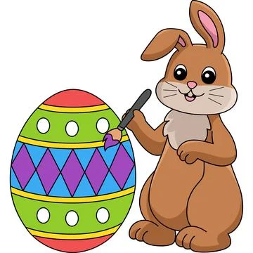 Rabbit Painting Easter Egg Cartoon Illustration Stock Illustration